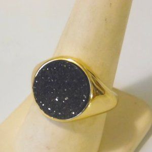 Bellezza Black Drusy Bronze Solitaire Ring Size 9
